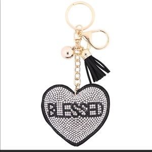 Rhinestone Blessed purse/keychain puffy tassel great look for any bag
